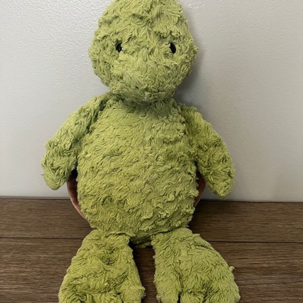 The Bear Factory 2001 Turtle Plush Green Shaggy Stuffed Animal Brown Shell 10"